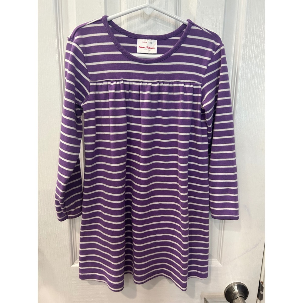 Hanna Andersson Dress Purple Striped Empire Waist Long Sleeve Knit Everyday 5